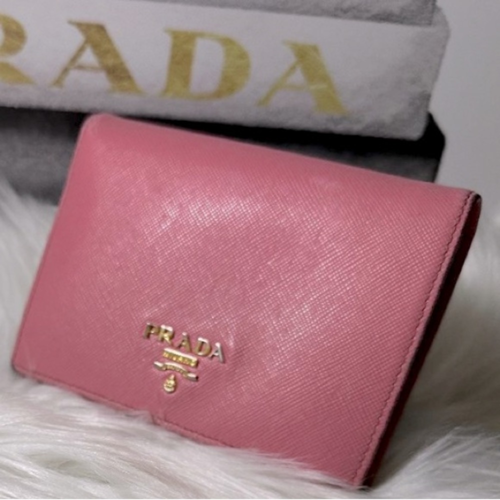 Authentic PRADA Saffiano Lux Borsa Portafoglio Bifold Wallet Pink
